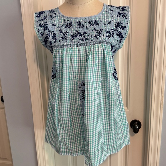 Mi Golondrina Small Check Embroidered Tunic Top ~ Preppy Classic - Picture 1 of 7